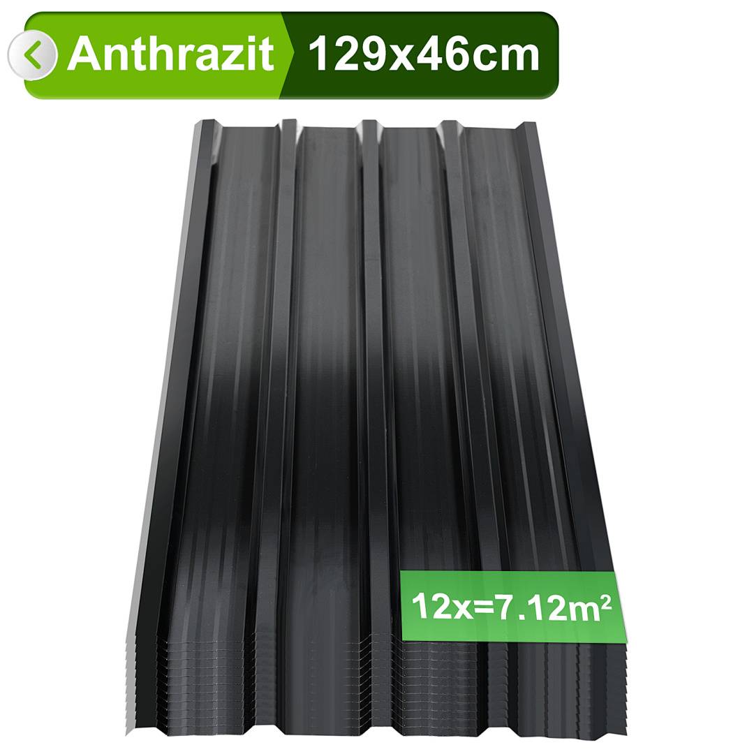 12x Trapezblech Metall Dachplatten für 7.12 m², Stahlblech Profilblech für Carports, Gerätehäuser und Dächer, Wellenprofil Dachblech - Anthrazit