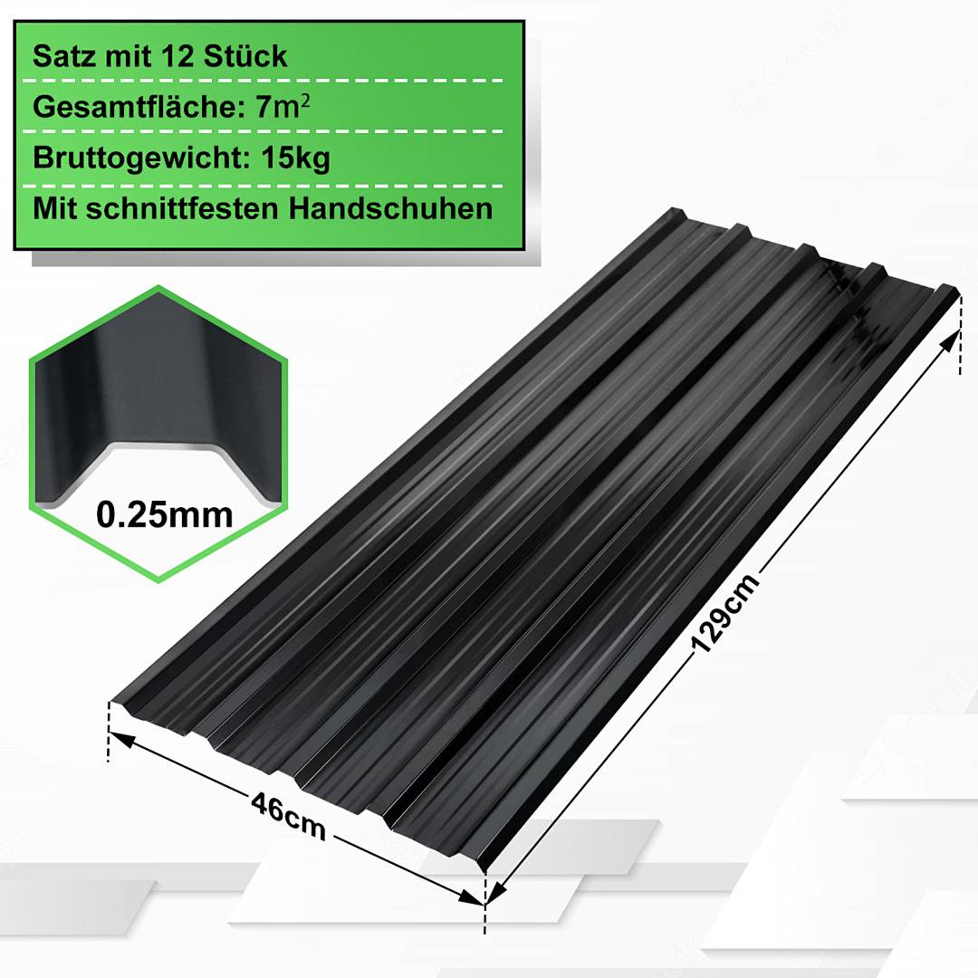 12x Trapezblech Metall Dachplatten für 7.12 m², Stahlblech Profilblech für Carports, Gerätehäuser und Dächer, Wellenprofil Dachblech - Anthrazit