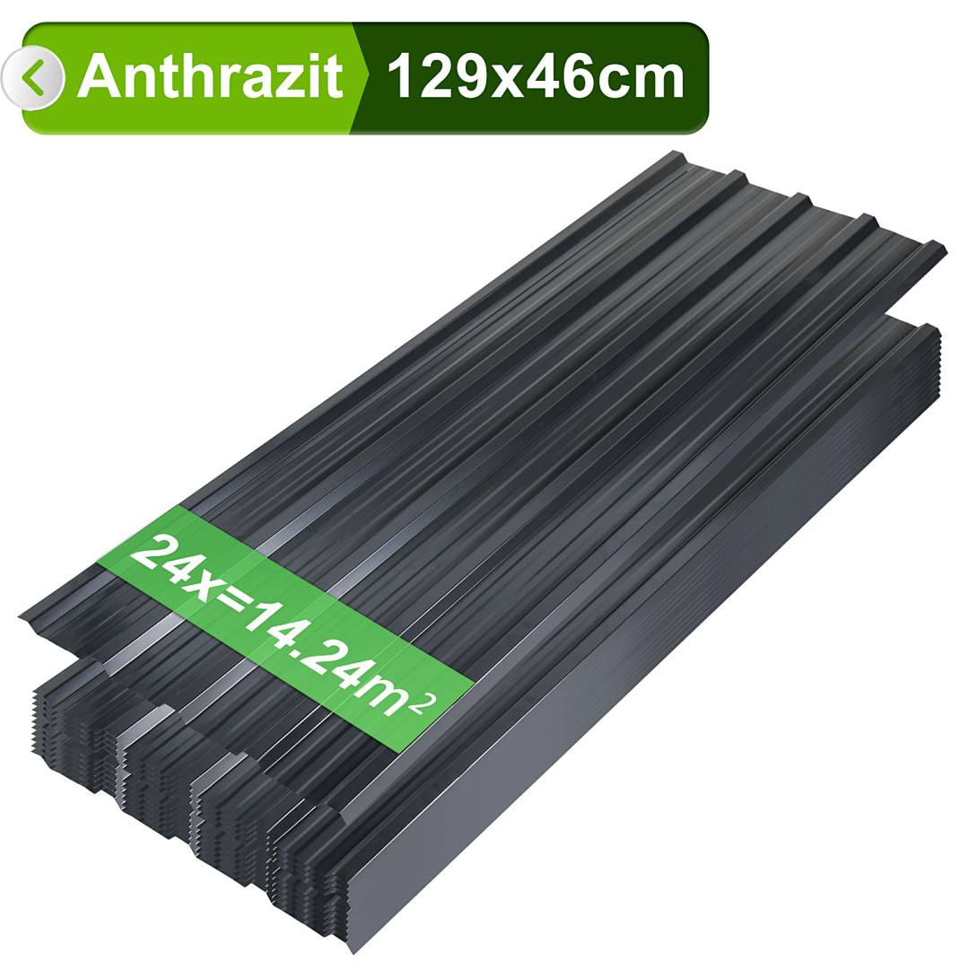 24x Trapezblech Metall Dachplatten für 14.24 m², Stahlblech Profilblech für Carports, Gerätehäuser und Dächer, Wellenprofil Dachblech - Anthrazi