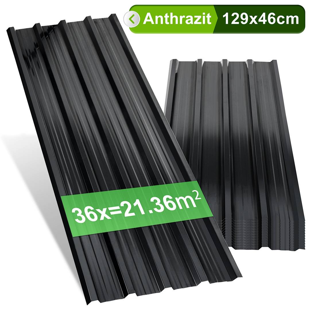 36x Trapezblech Metall Dachplatten für 21.36m², Stahlblech Profilblech für Carports, Gerätehäuser und Dächer, Wellenprofil Dachblech - Anthrazit