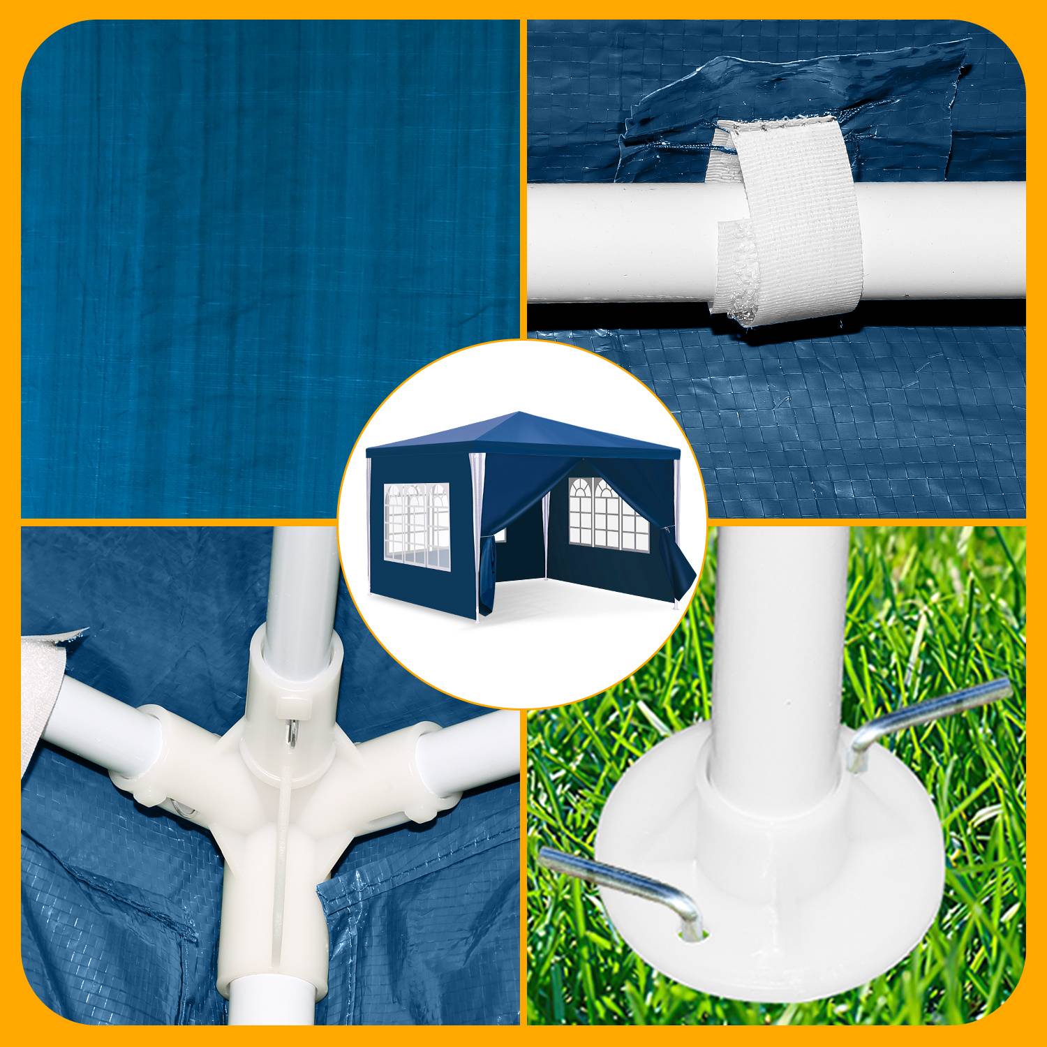 3 x 3 m Garten Pavillon mit 4 Seitenteilen tragbares wasserdichtes Zelt, blau für Camping / Garten / Hochzeit / Strand