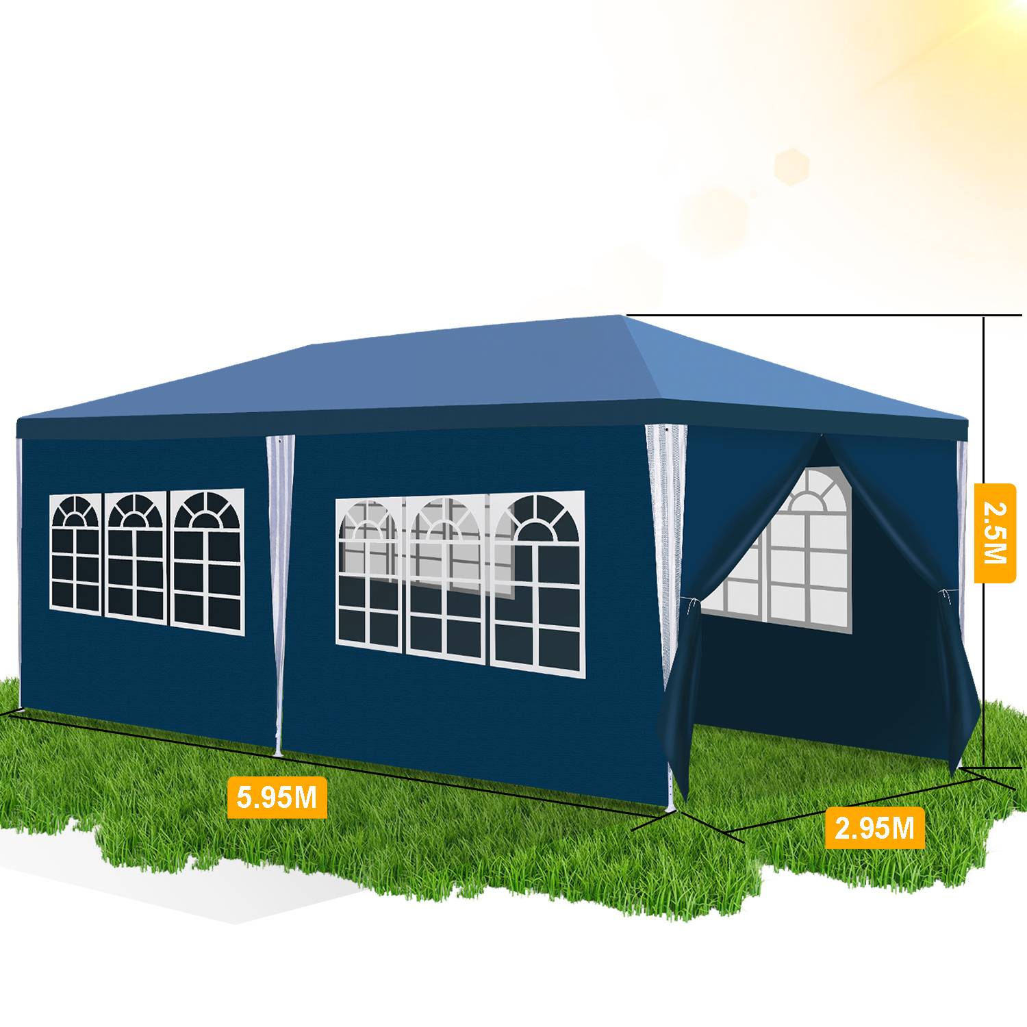 Pavillon 3 x 6 m Blau Partyzelt Gartenpavillon mit Seitenteilen Stecksystem