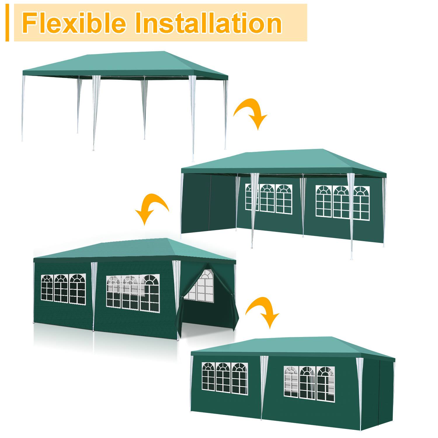 Pavillon 3x6 m Grün Gartenpavillon Partyzelt mit Seitenteilen für Garten Camping
