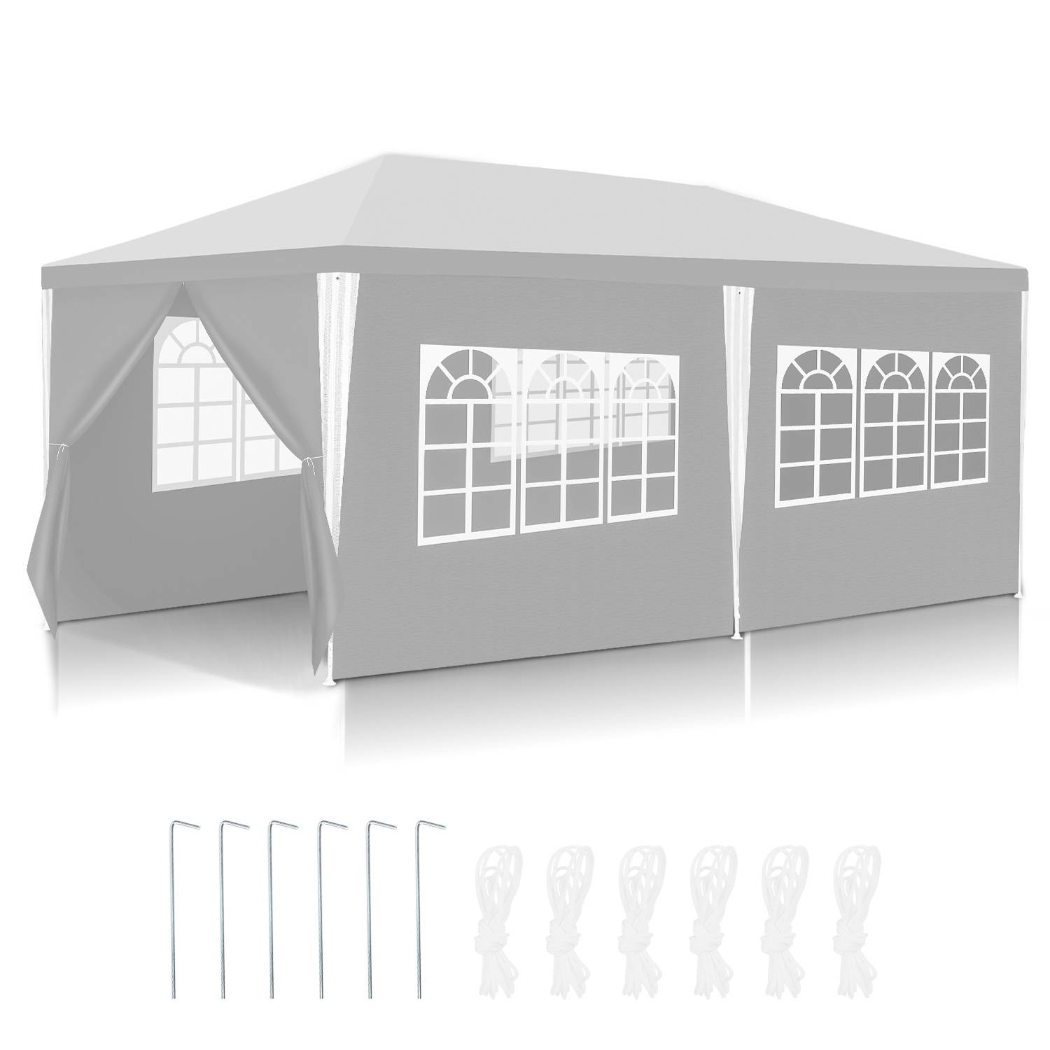 3 x 6 m Garten Pavillon tragbares wasserdichtes Zelt mit Seitenteilen, weiß für Camping / Garten / Hochzeit / Strand