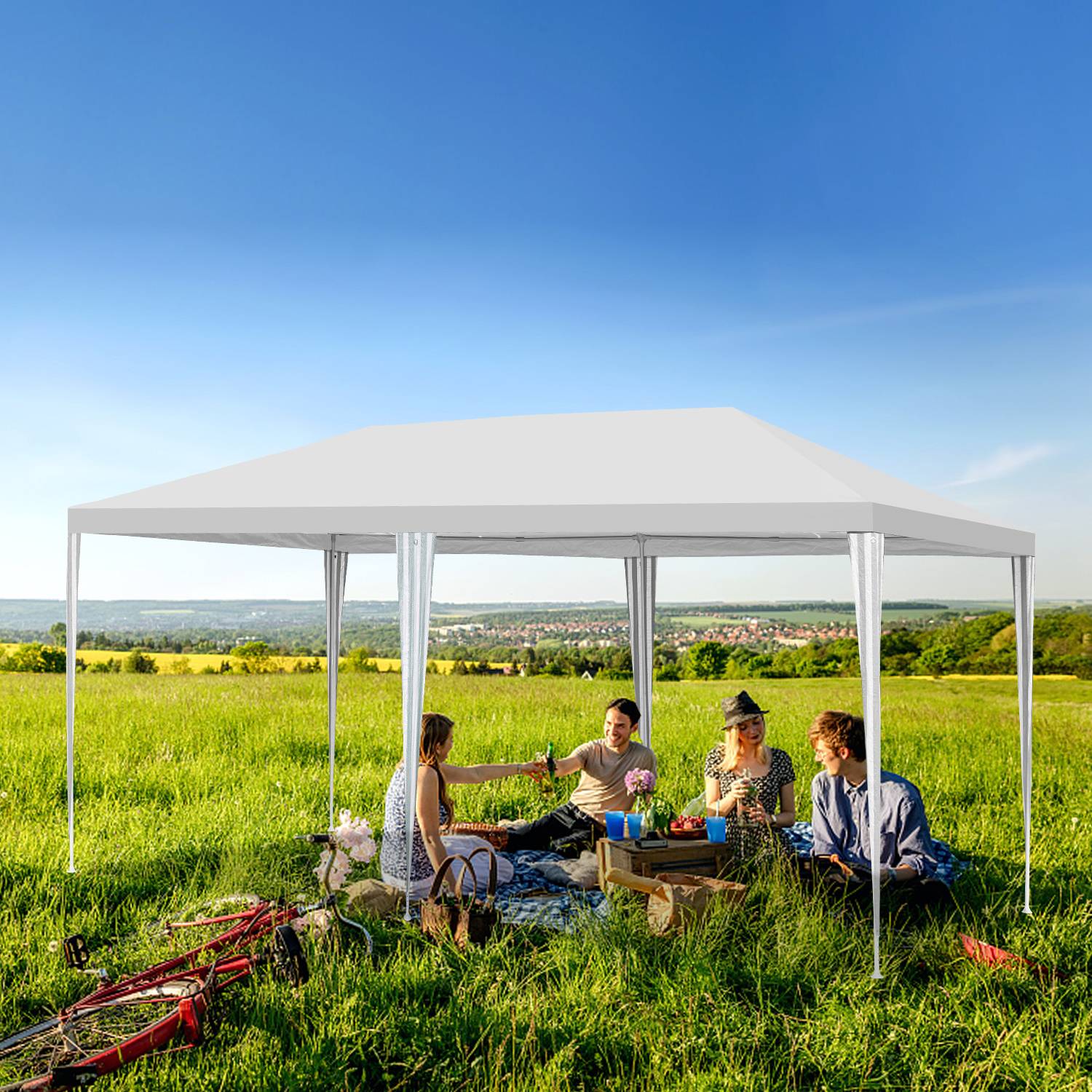 3 x 6 m Garten Pavillon tragbares wasserdichtes Zelt mit Seitenteilen, weiß für Camping / Garten / Hochzeit / Strand