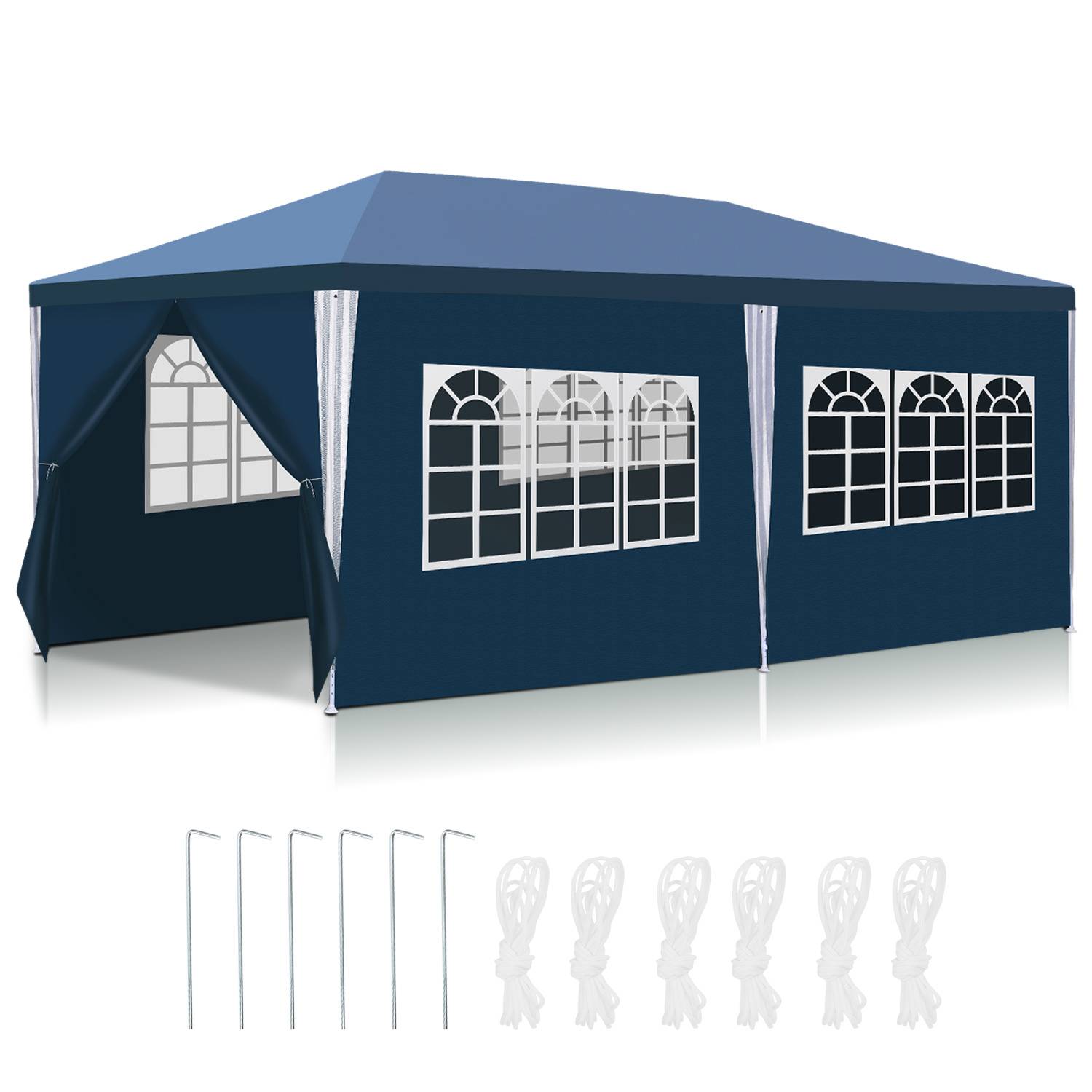 3 x 6 m Garten Pavillon tragbares wasserdichtes Zelt mit Seitenteilen, blau für Camping / Garten / Hochzeit / Strand