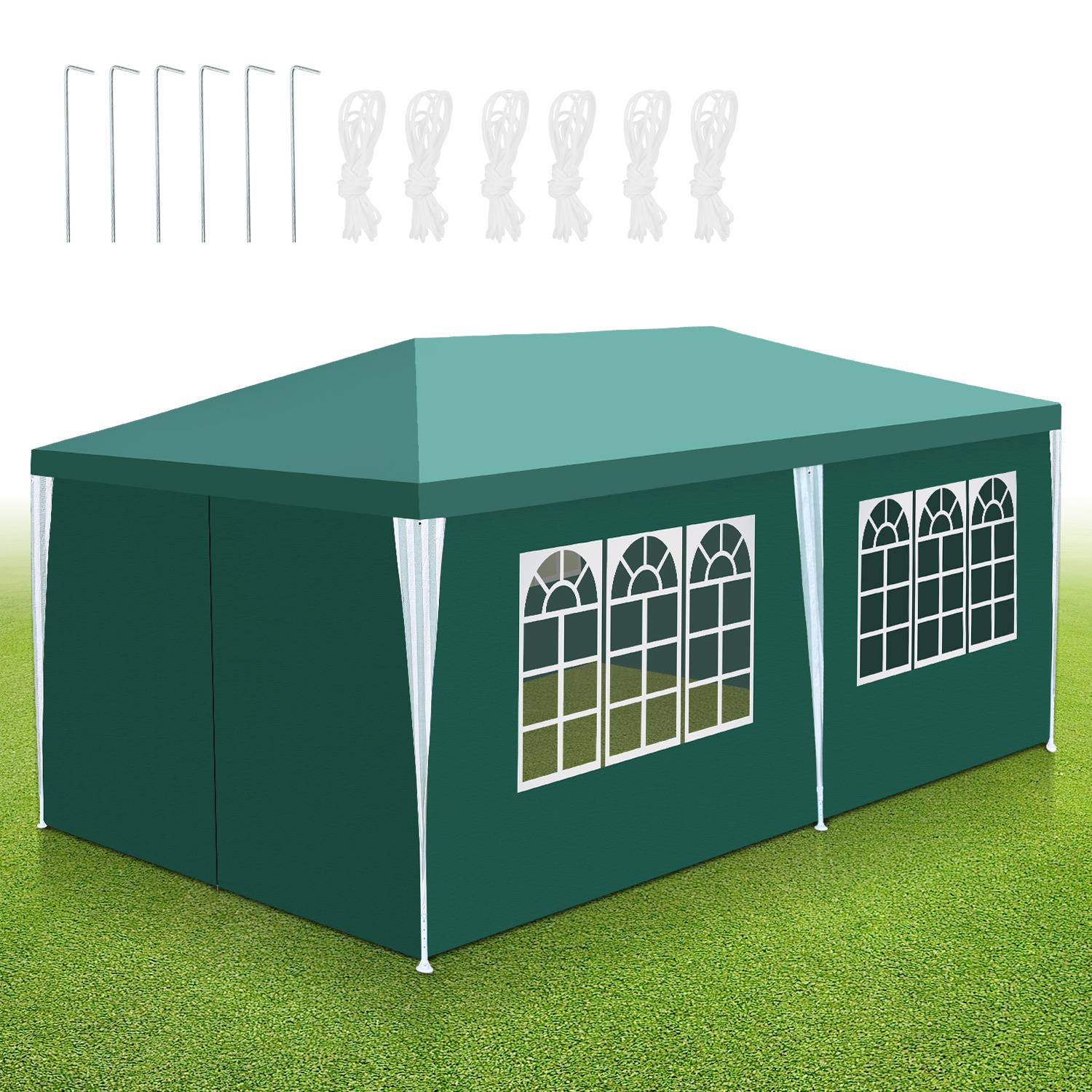 Partyzelt 3x6m wasserdicht Pavillon mit Seitenwänden und Fenstern für Gartenparty BBQ Hochzeit Grün