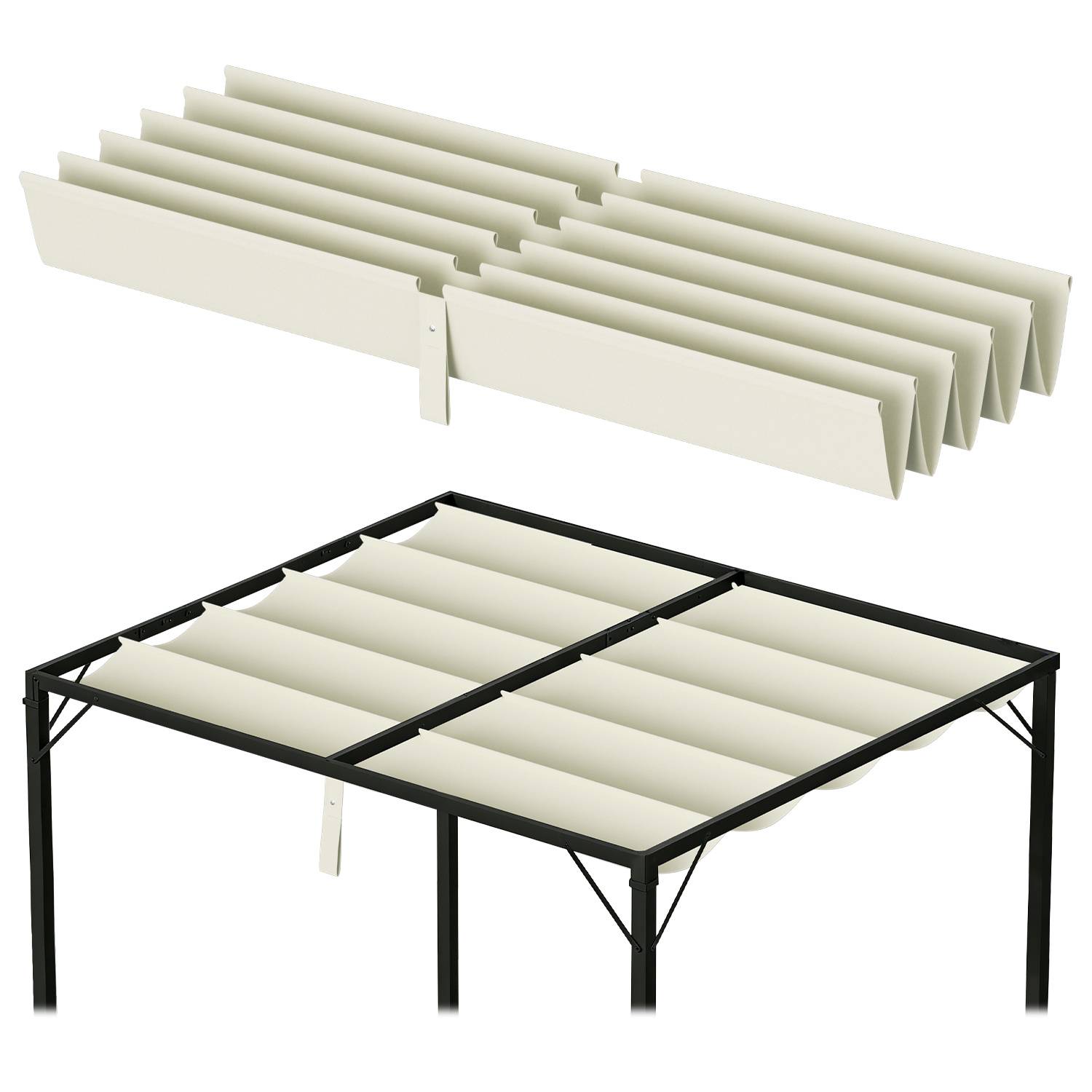 Ersatzdach für Pavillon 238x259 cm, Cremeweiß, Pavillon Dachplane aus Polyester mit PA-Beschichtung, UV-beständig, Ersatz-Pavillondach für Garten