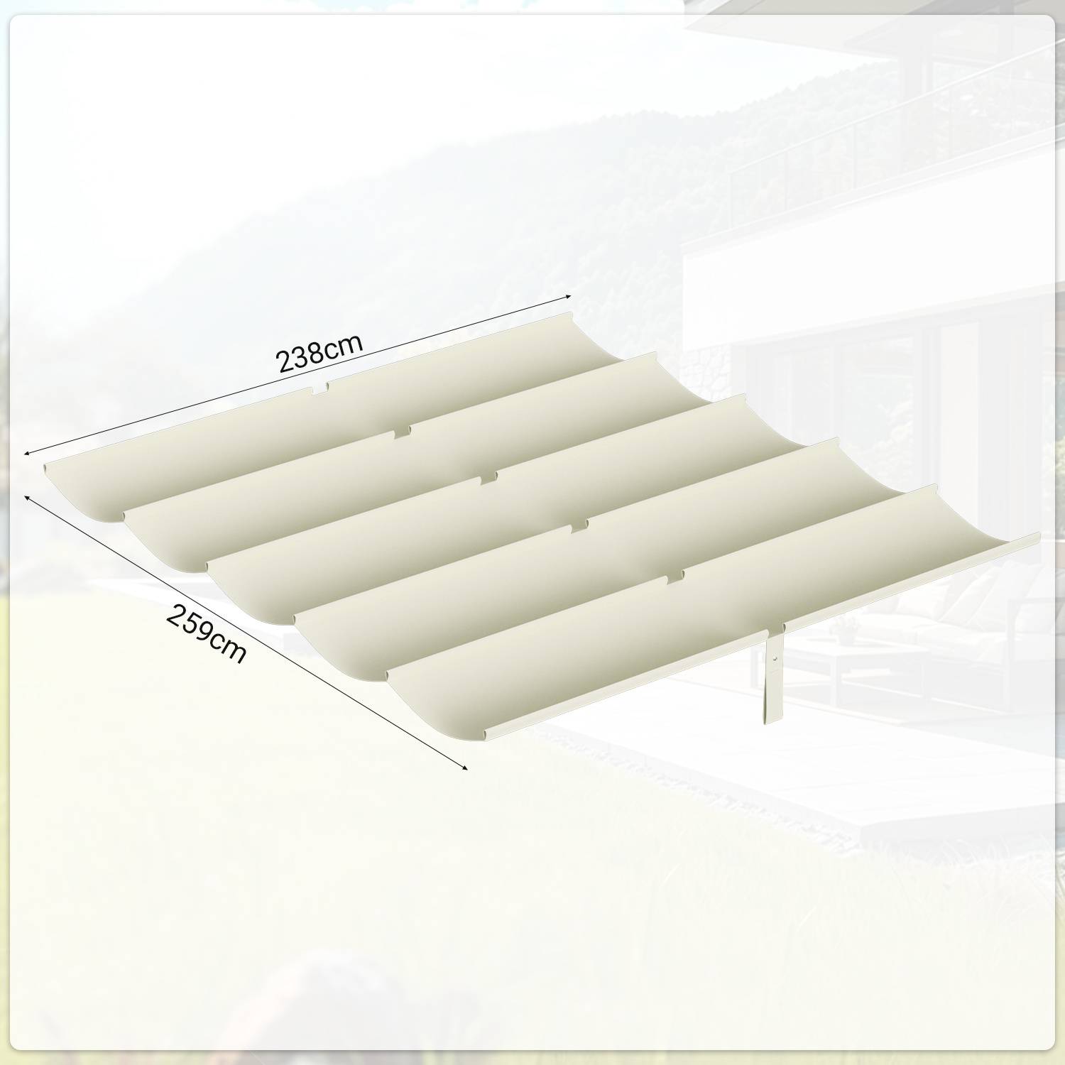 Ersatzdach für Pavillon 238x259 cm, Cremeweiß, Pavillon Dachplane aus Polyester mit PA-Beschichtung, UV-beständig, Ersatz-Pavillondach für Garten