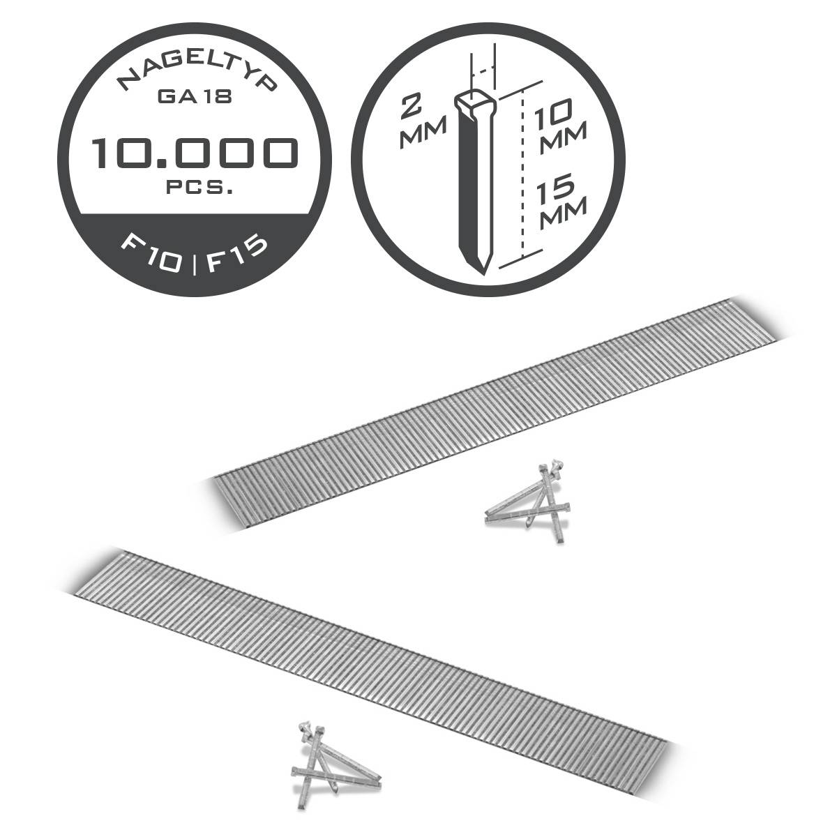 STAHLWERK Druckluftnägel 18GA Streifennägel 10 und 15 mm 10000 Stück