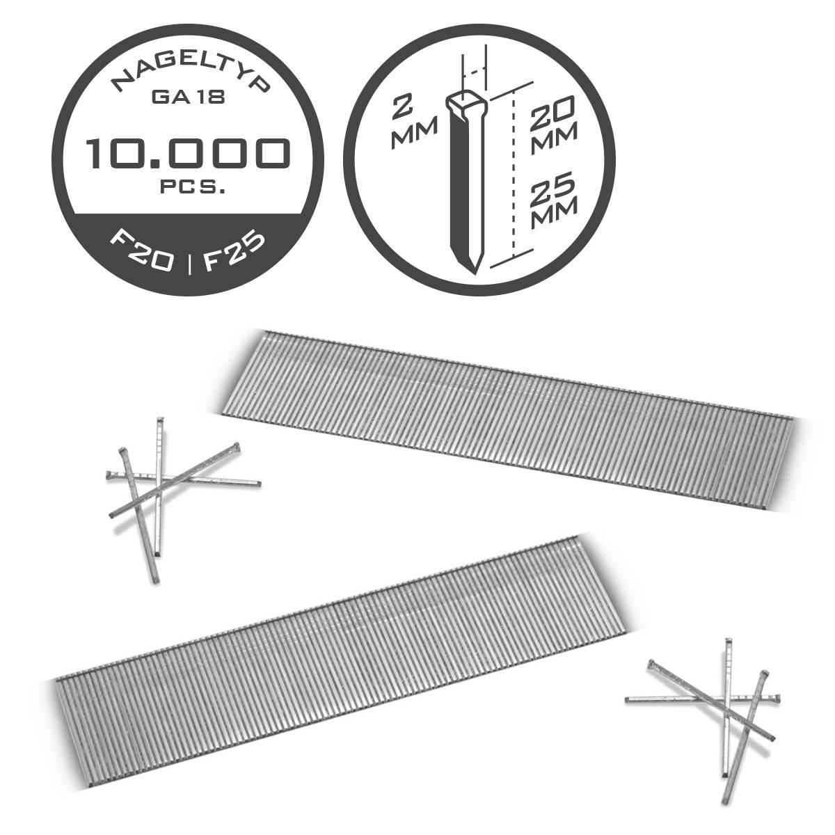 STAHLWERK Druckluftnägel 18GA Streifennägel 20 und 25 mm 10000 Stück
