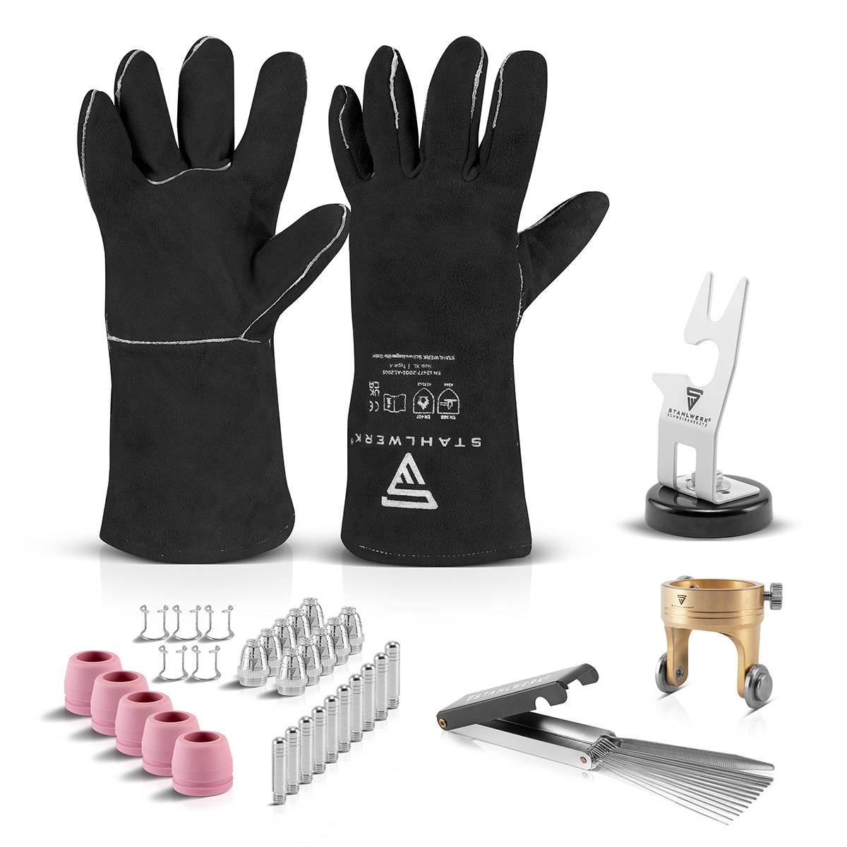 STAHLWERK Plasma Set P60 Brennerhalter Führungsrolle Schutzhandschuhe