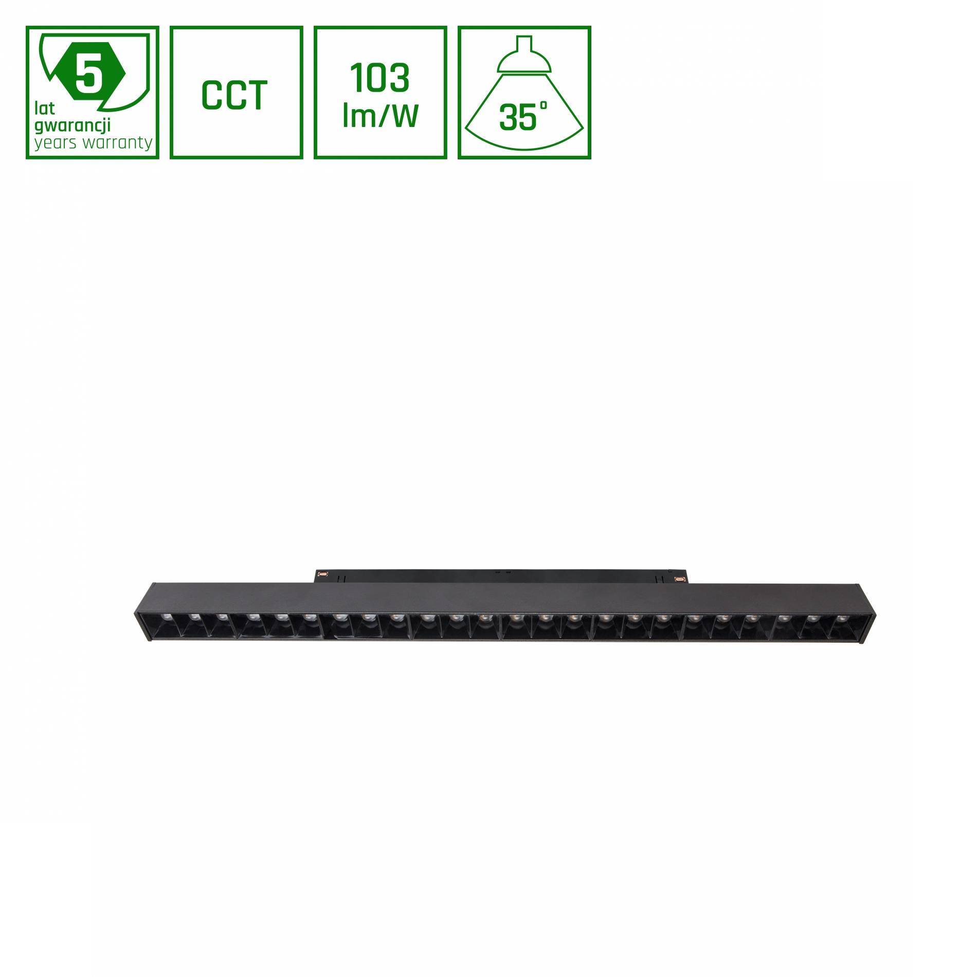 Smarte 48V Schienenleuchte Grid L 24W – Schwarz, blendfrei (UGR<19) Zigbee & Philips Hue