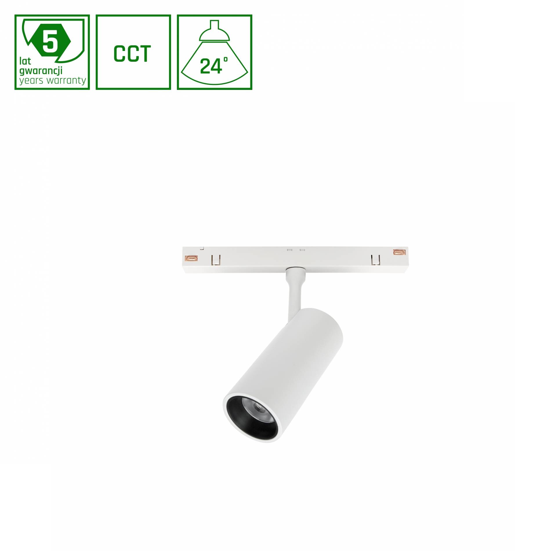 LED Strahler Spot M für 48V Schienensystem – Weiß, 10W, fokussiertes Licht (24°), CCT