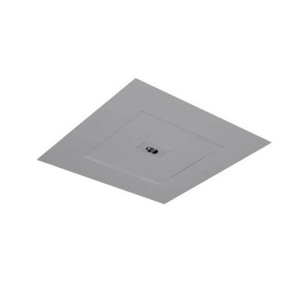 Graues quadratisches Deckenöffnungspanel mit einem kleinen zentralen Riegel, dargestellt auf weißem Hintergrund.