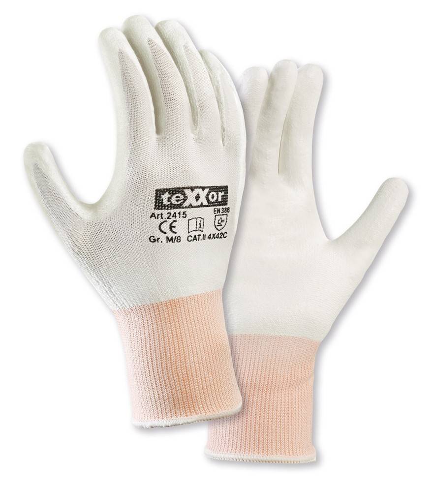 teXXor 2415 Schnittschutz-Strickhandschuhe PU-beschichtet weiß flexibel Gr8 12-Paar