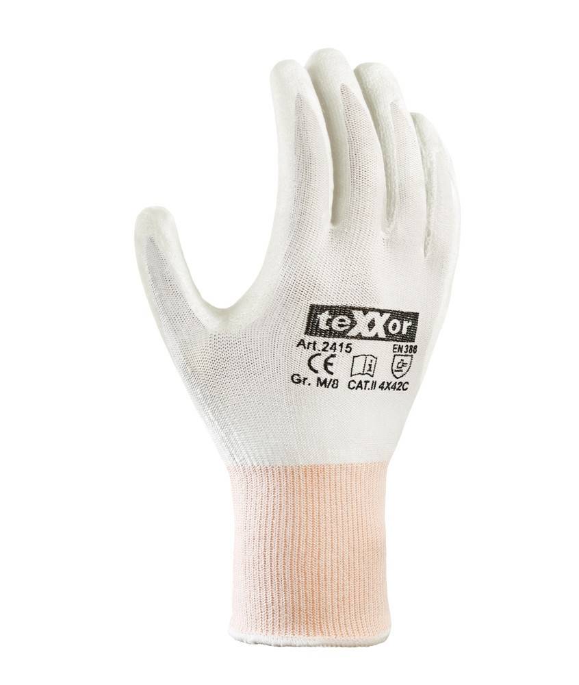 teXXor 2415 Schnittschutz-Strickhandschuhe PU-beschichtet weiß flexibel Gr8 12-Paar