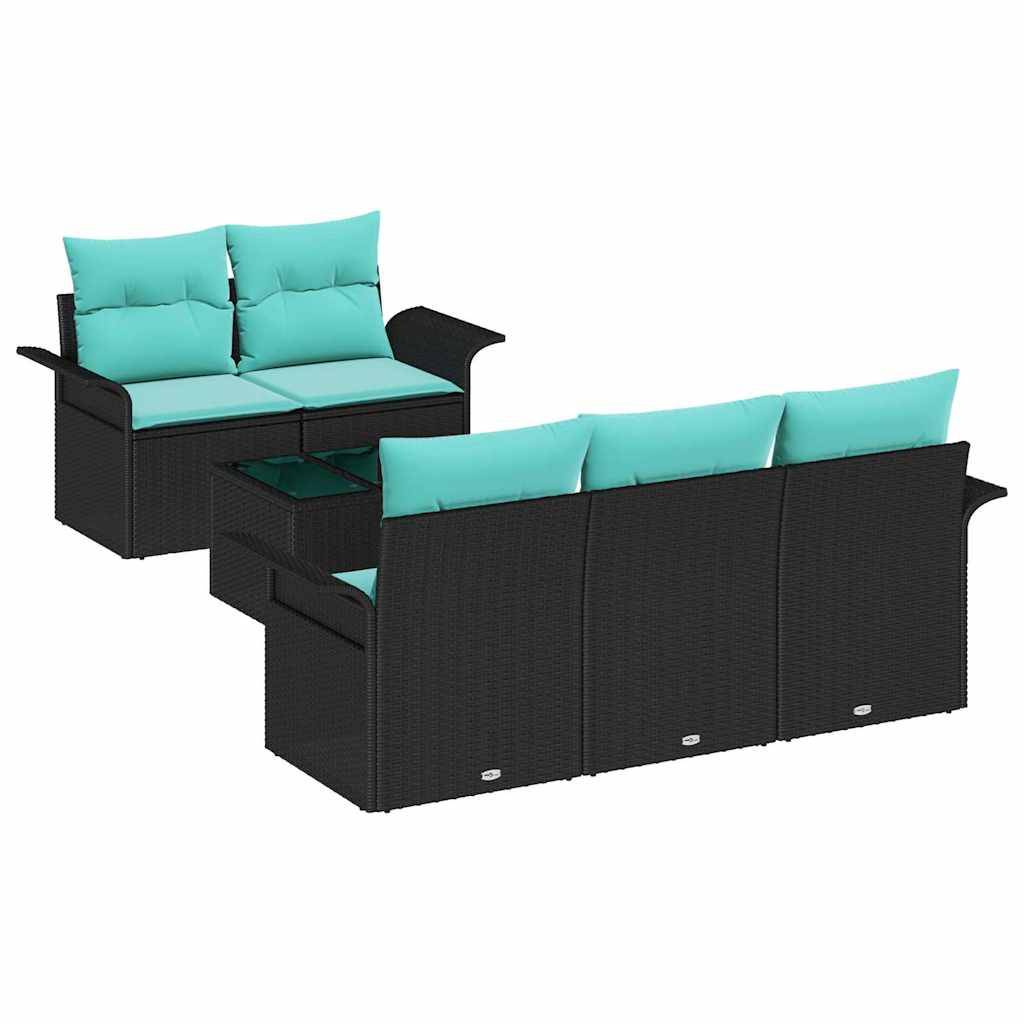 vidaXL Gartensofa-set mit Kissen 6 pcs Schwarz und Türkis Poly-Rattan
