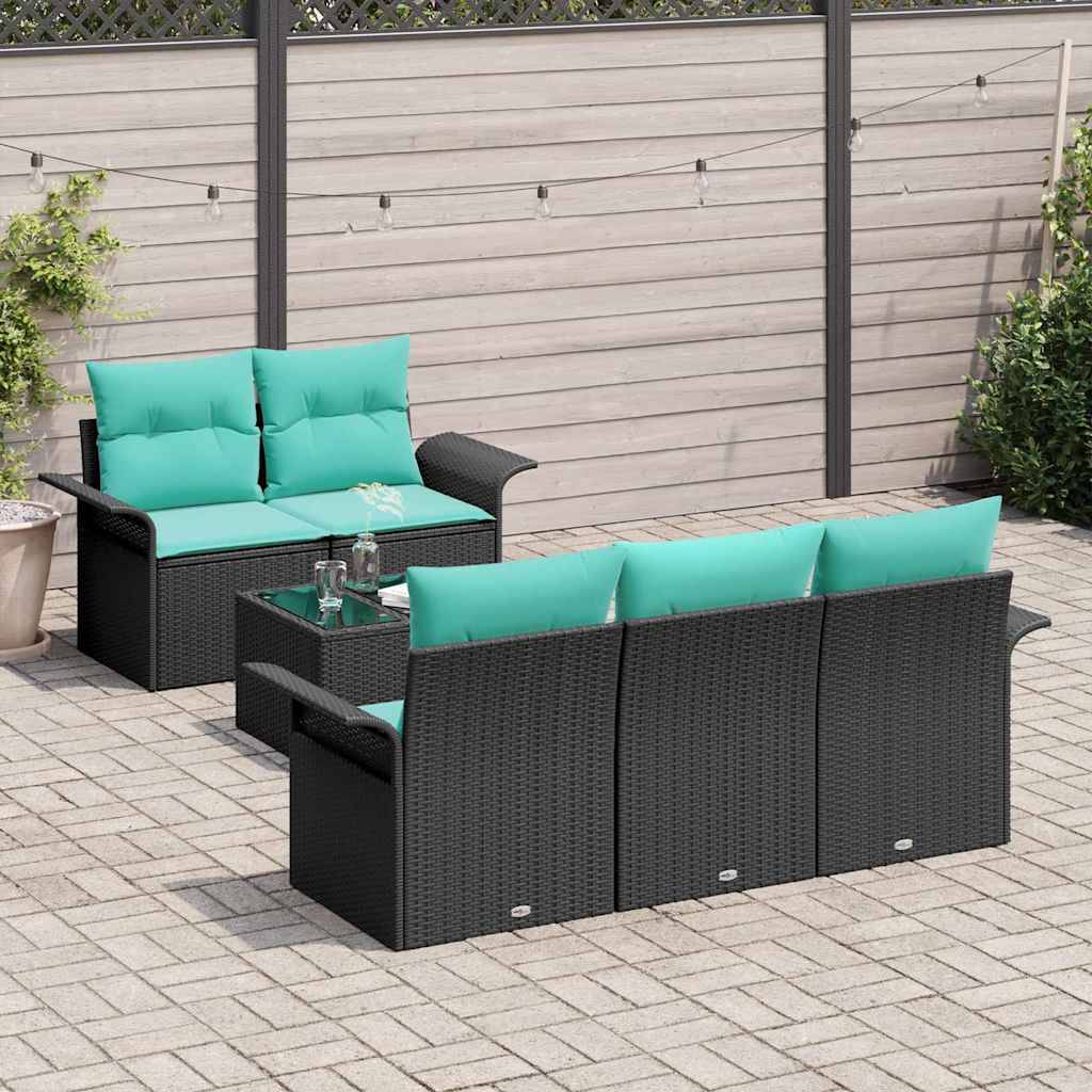vidaXL Gartensofa-set mit Kissen 6 pcs Schwarz und Türkis Poly-Rattan