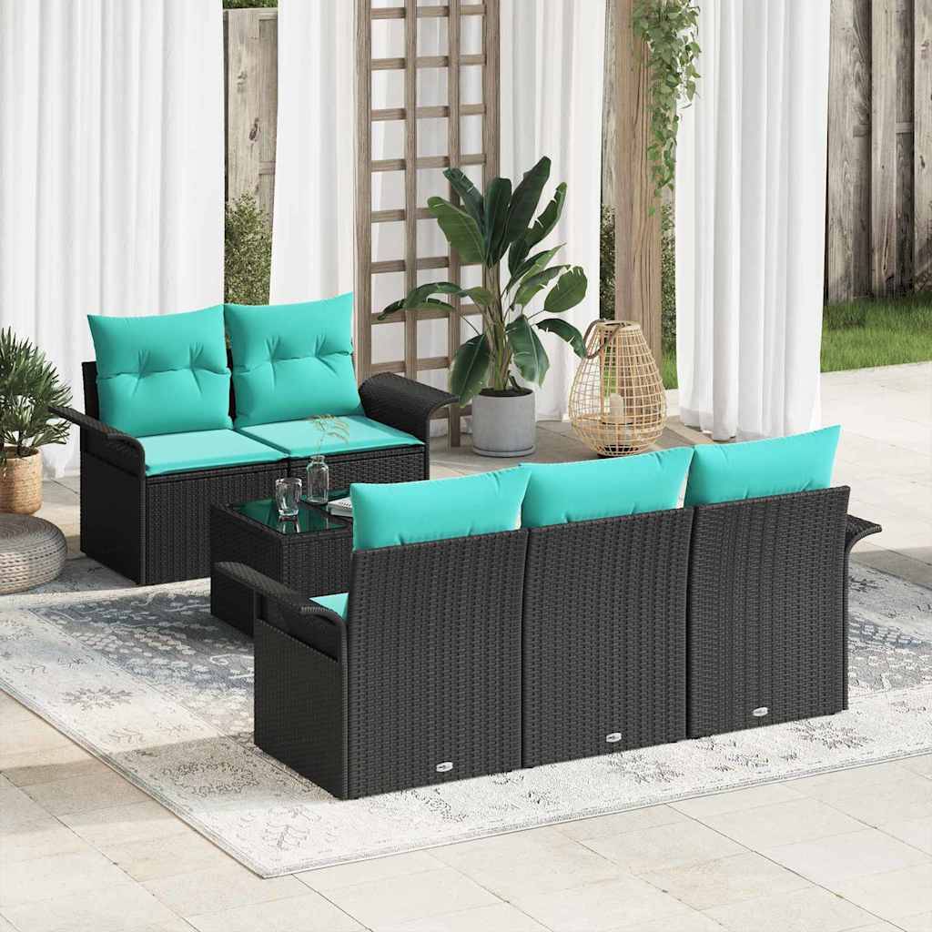 vidaXL Gartensofa-set mit Kissen 6 pcs Schwarz und Türkis Poly-Rattan