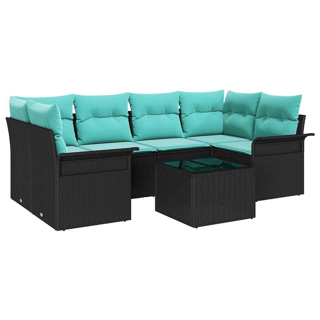 vidaXL Gartensofa-set mit Kissen 7 pcs Schwarz Poly-Rattan