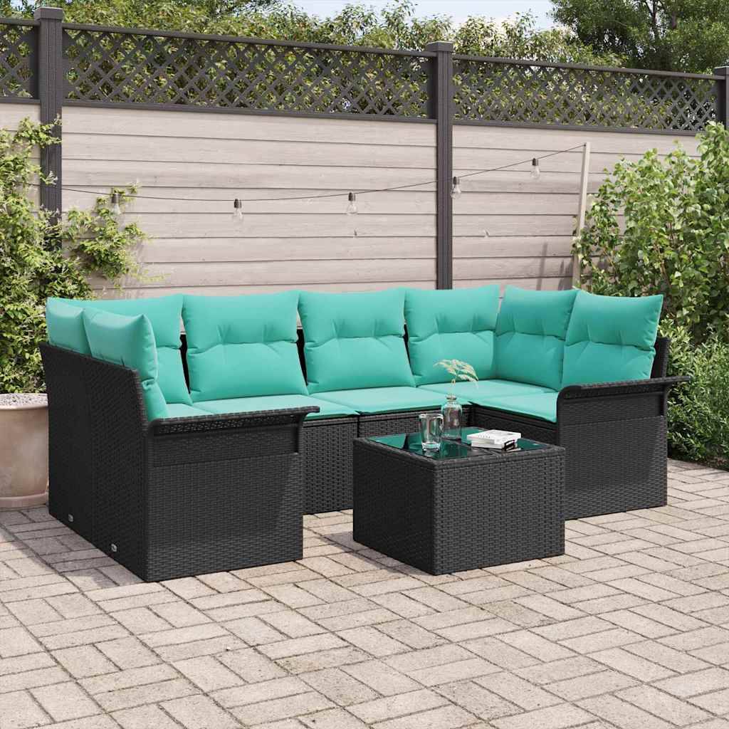 vidaXL Gartensofa-set mit Kissen 7 pcs Schwarz Poly-Rattan