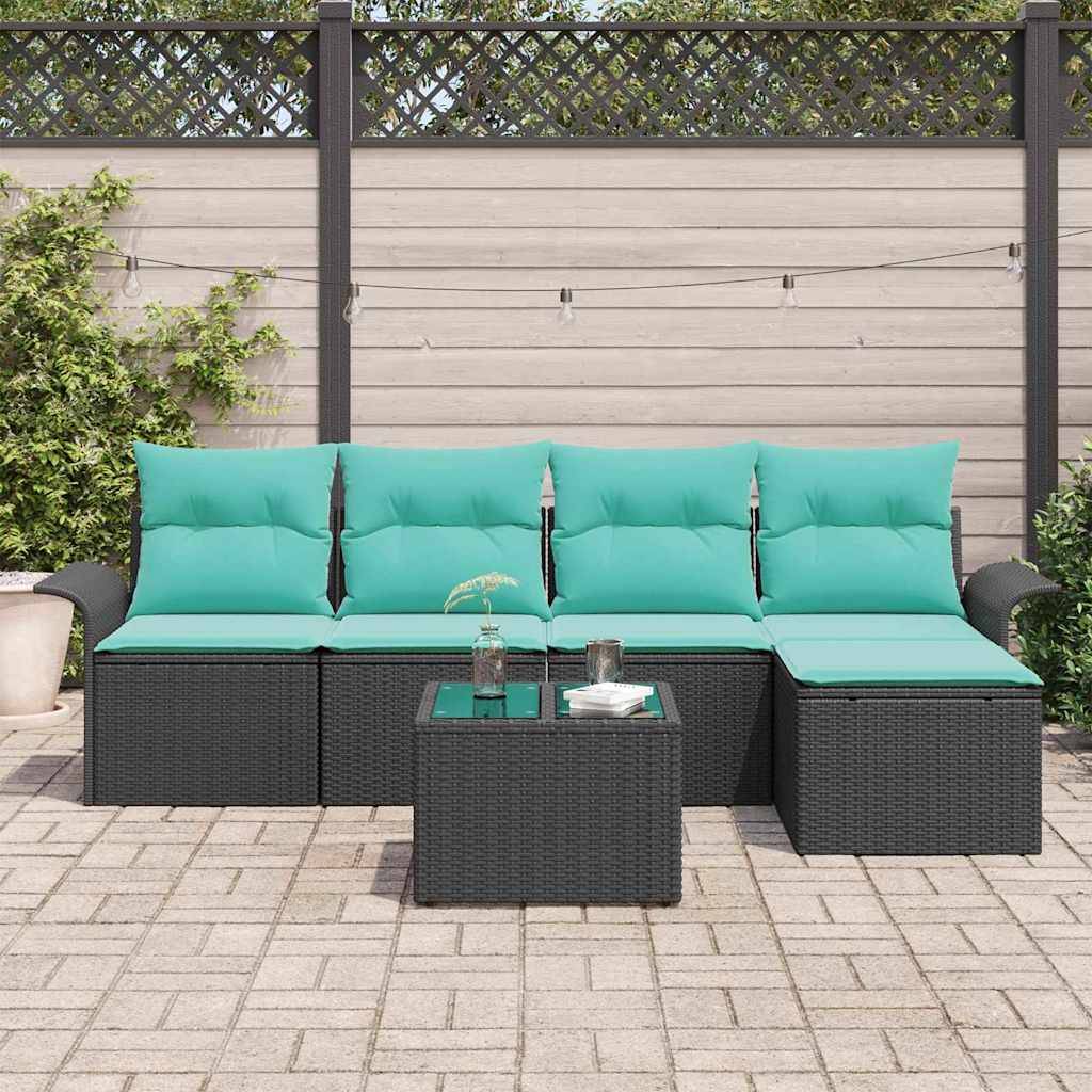 vidaXL Gartensofa-set mit Speicher 6 pcs Schwarz Poly-Rattan