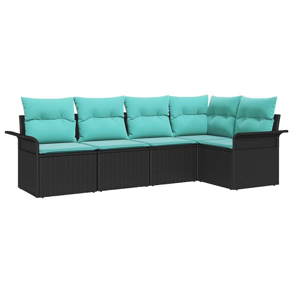 vidaXL Gartensofa-set mit Kissen 5 pcs Schwarz Poly-Rattan