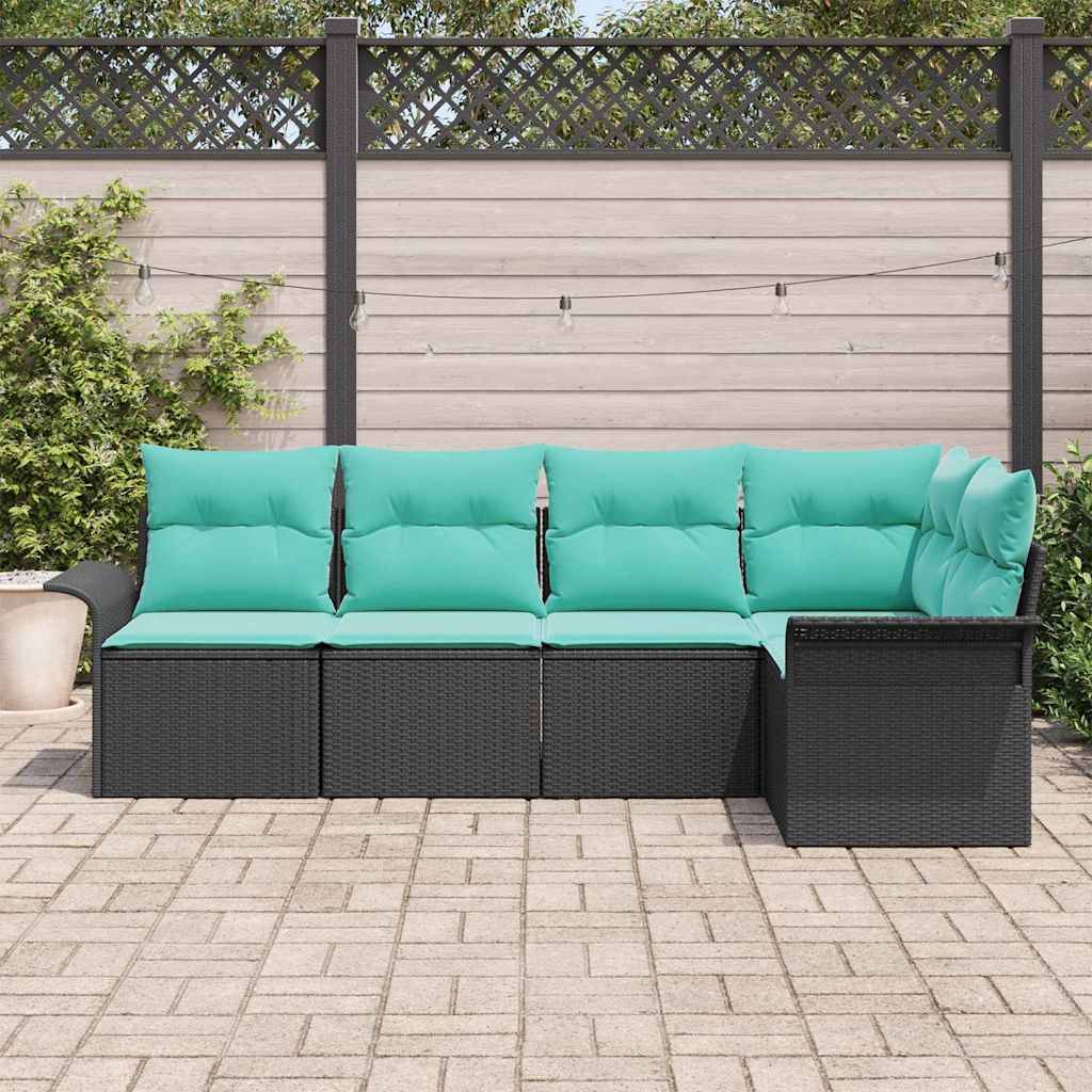 vidaXL Gartensofa-set mit Kissen 5 pcs Schwarz Poly-Rattan