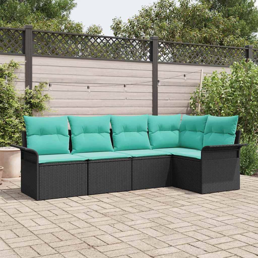vidaXL Gartensofa-set mit Kissen 5 pcs Schwarz Poly-Rattan