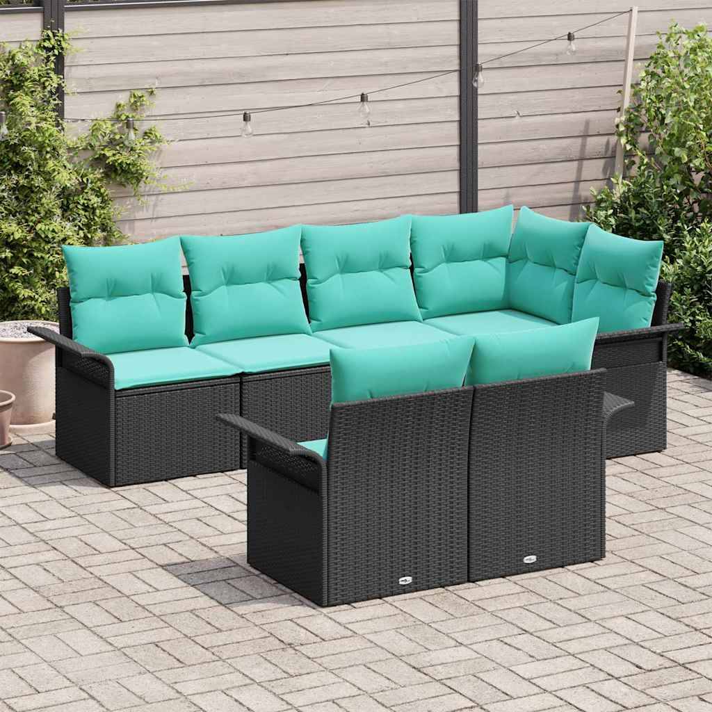 vidaXL Garten-Sofa-Set mit Kissen 7 pcs Schwarz Poly Rattan