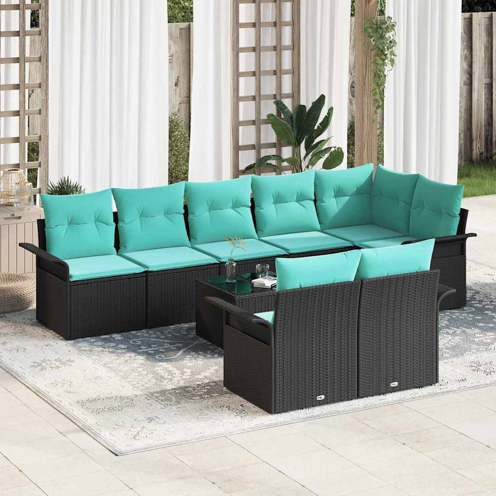 vidaXL Gartensofa-set mit Speicher 9 pcs Schwarz Poly-Rattan