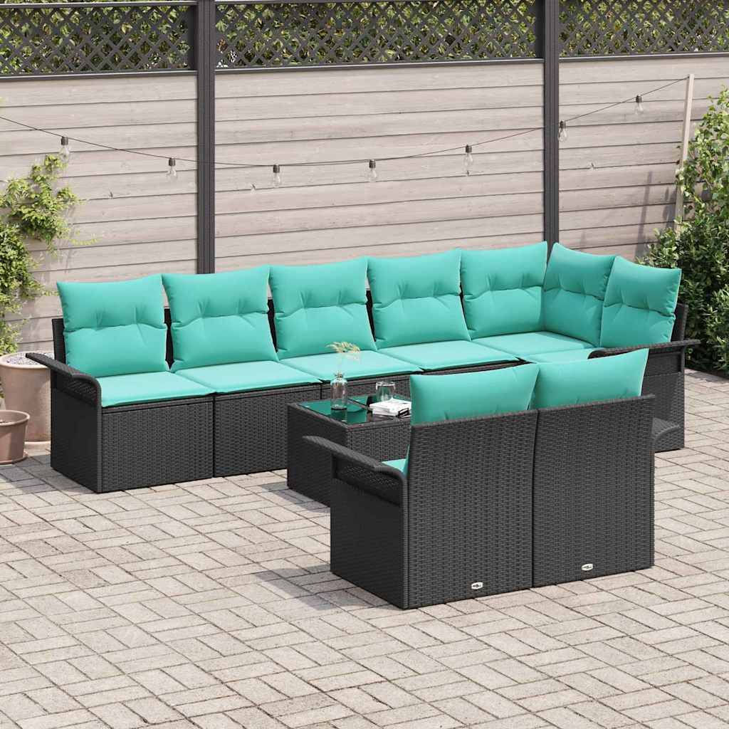 vidaXL Gartensofa-set mit Speicher 9 pcs Schwarz Poly-Rattan