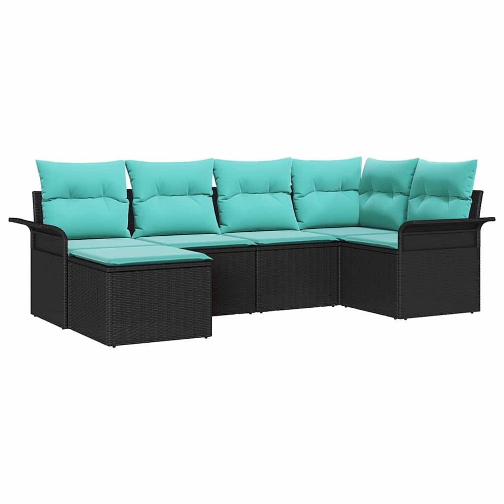 vidaXL Gartensofa-set mit Kissen 6 pcs Schwarz Poly-Rattan