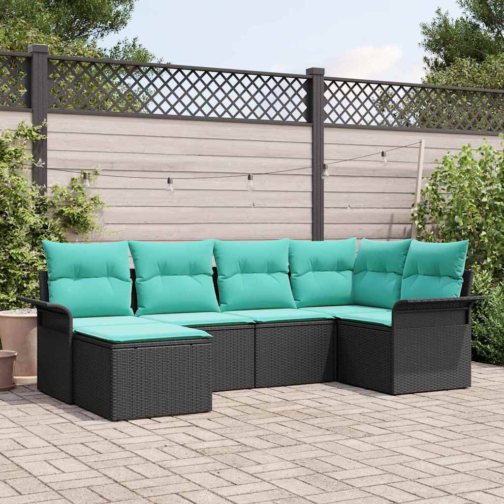 vidaXL Gartensofa-set mit Kissen 6 pcs Schwarz Poly-Rattan