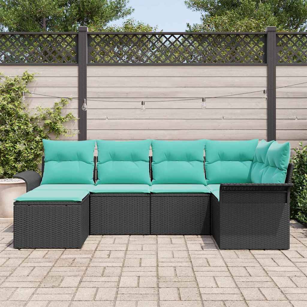 vidaXL Gartensofa-set mit Kissen 6 pcs Schwarz Poly-Rattan