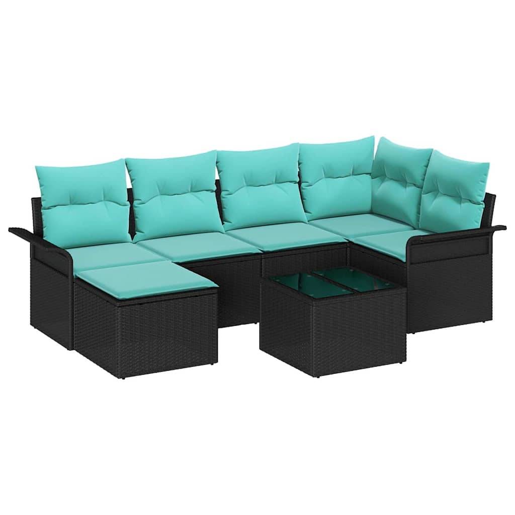 vidaXL Gartensofa-set mit Speicher 7 pcs Schwarz Poly-Rattan