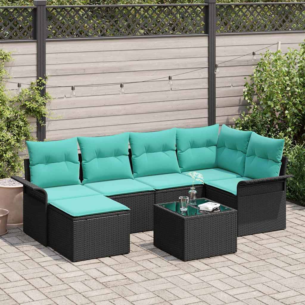 vidaXL Gartensofa-set mit Speicher 7 pcs Schwarz Poly-Rattan