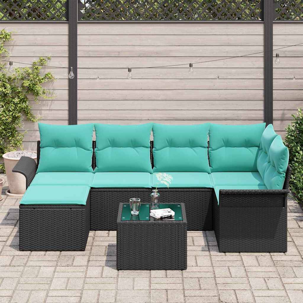 vidaXL Gartensofa-set mit Speicher 7 pcs Schwarz Poly-Rattan