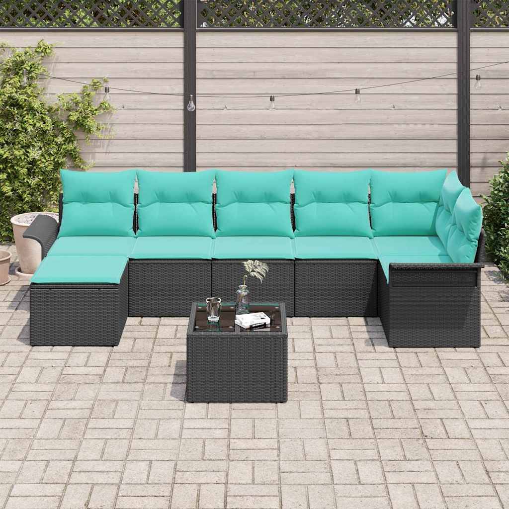 vidaXL Gartensofa-set mit Kissen 8 pcs Schwarz Poly-Rattan