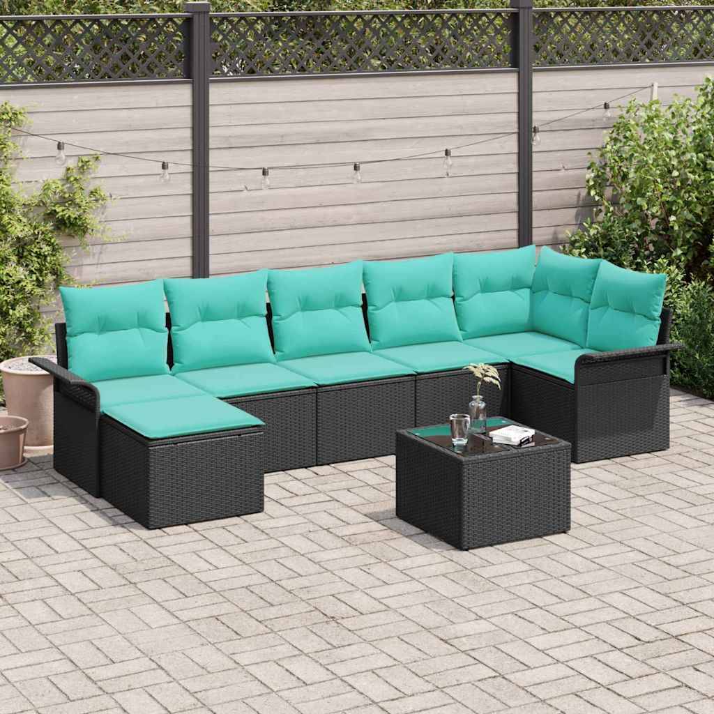 vidaXL Gartensofa-set mit Kissen 8 pcs Schwarz Poly-Rattan