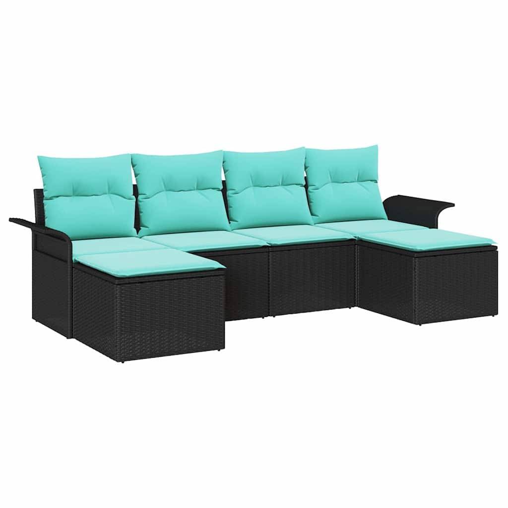 vidaXL Gartensofa-set mit Kissen 6 pcs Schwarz Poly-Rattan