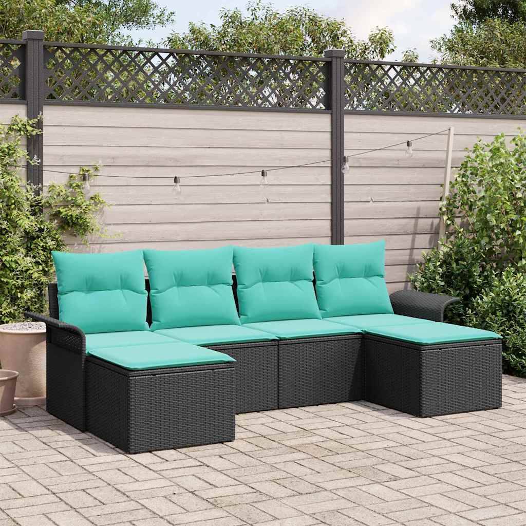vidaXL Gartensofa-set mit Kissen 6 pcs Schwarz Poly-Rattan