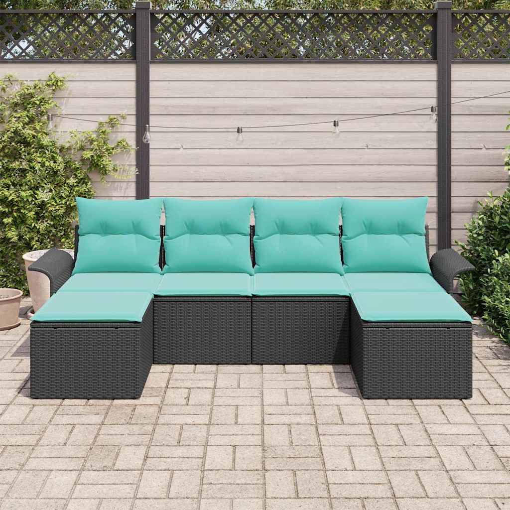 vidaXL Gartensofa-set mit Kissen 6 pcs Schwarz Poly-Rattan