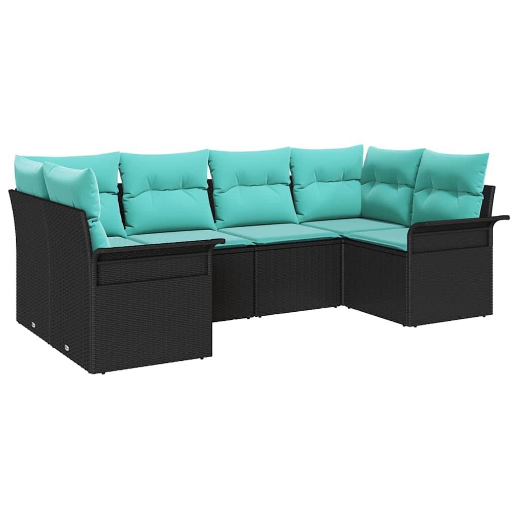 vidaXL Garten-Sofa-Set mit Speicher 6 pcs Schwarz Poly Rattan