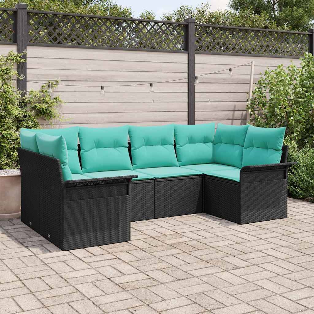 vidaXL Garten-Sofa-Set mit Speicher 6 pcs Schwarz Poly Rattan