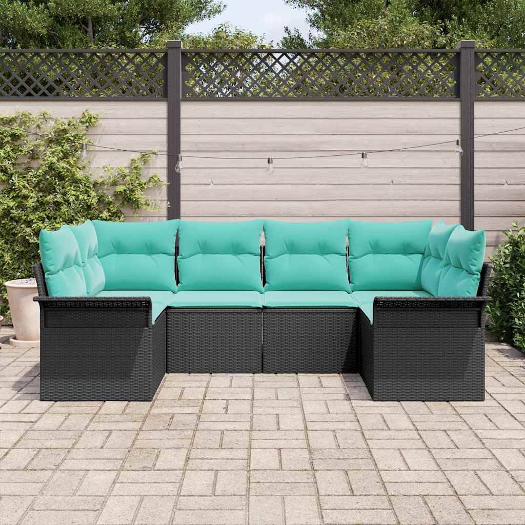 vidaXL Garten-Sofa-Set mit Speicher 6 pcs Schwarz Poly Rattan