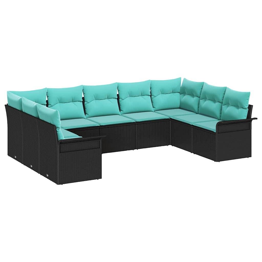 vidaXL Gartensofa-set mit Kissen 9 pcs Schwarz Poly-Rattan