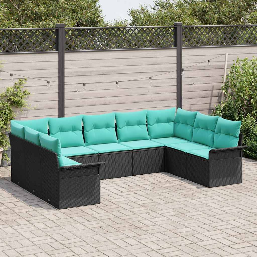 vidaXL Gartensofa-set mit Kissen 9 pcs Schwarz Poly-Rattan