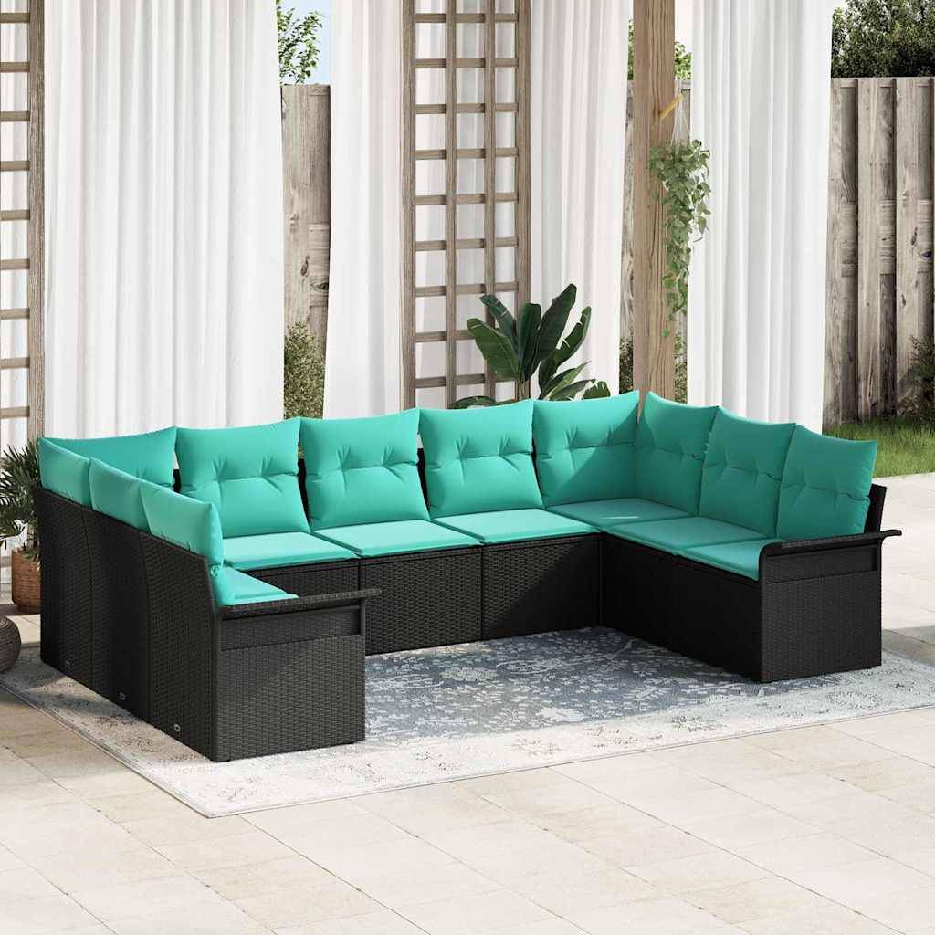 vidaXL Gartensofa-set mit Kissen 9 pcs Schwarz Poly-Rattan